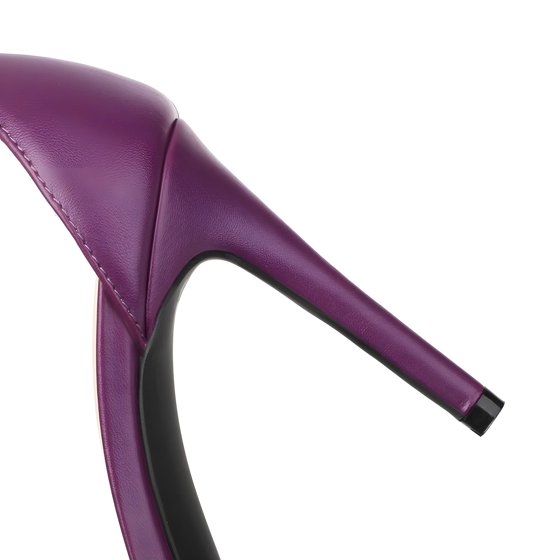 Gisele Bow-Strap Stilettos in lavender vegan leather, featuring a pointy-toe design, gold accents, and a 10cm high heel.