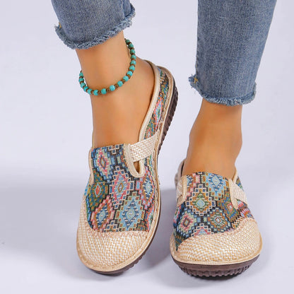 Panama Weave Slip-On shoes with jute weave design, natural hemp upper, and durable rubber sole for comfort and style.