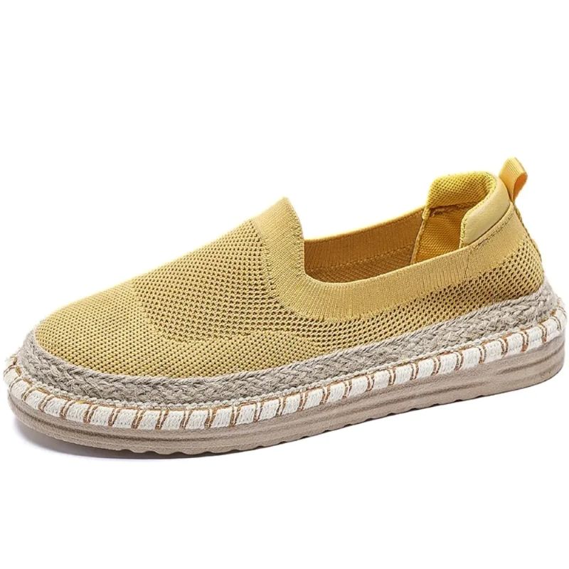 Women's Sol Knit Espadrilles in yellow, featuring a breathable air mesh upper, braided jute sole, and lightweight design.