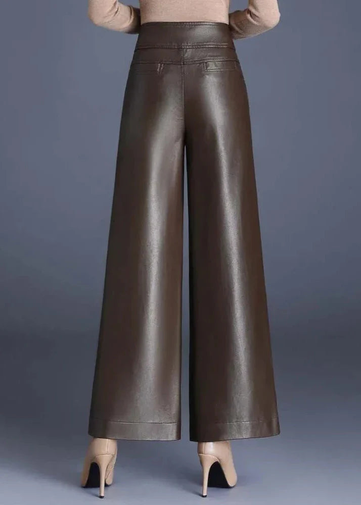 High Rise Flared Leather Pants