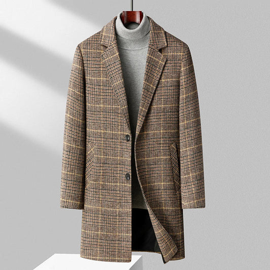 Brushed Wool Plaid Overcoat