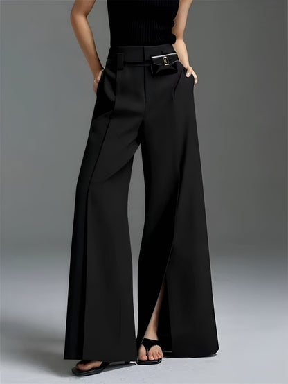 Pleated Split-Front Pants