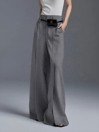 Pleated Split-Front Pants