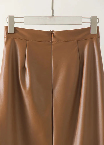 Leather Wrap Midi Skirt