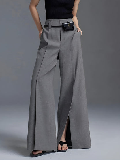 Pleated Split-Front Pants