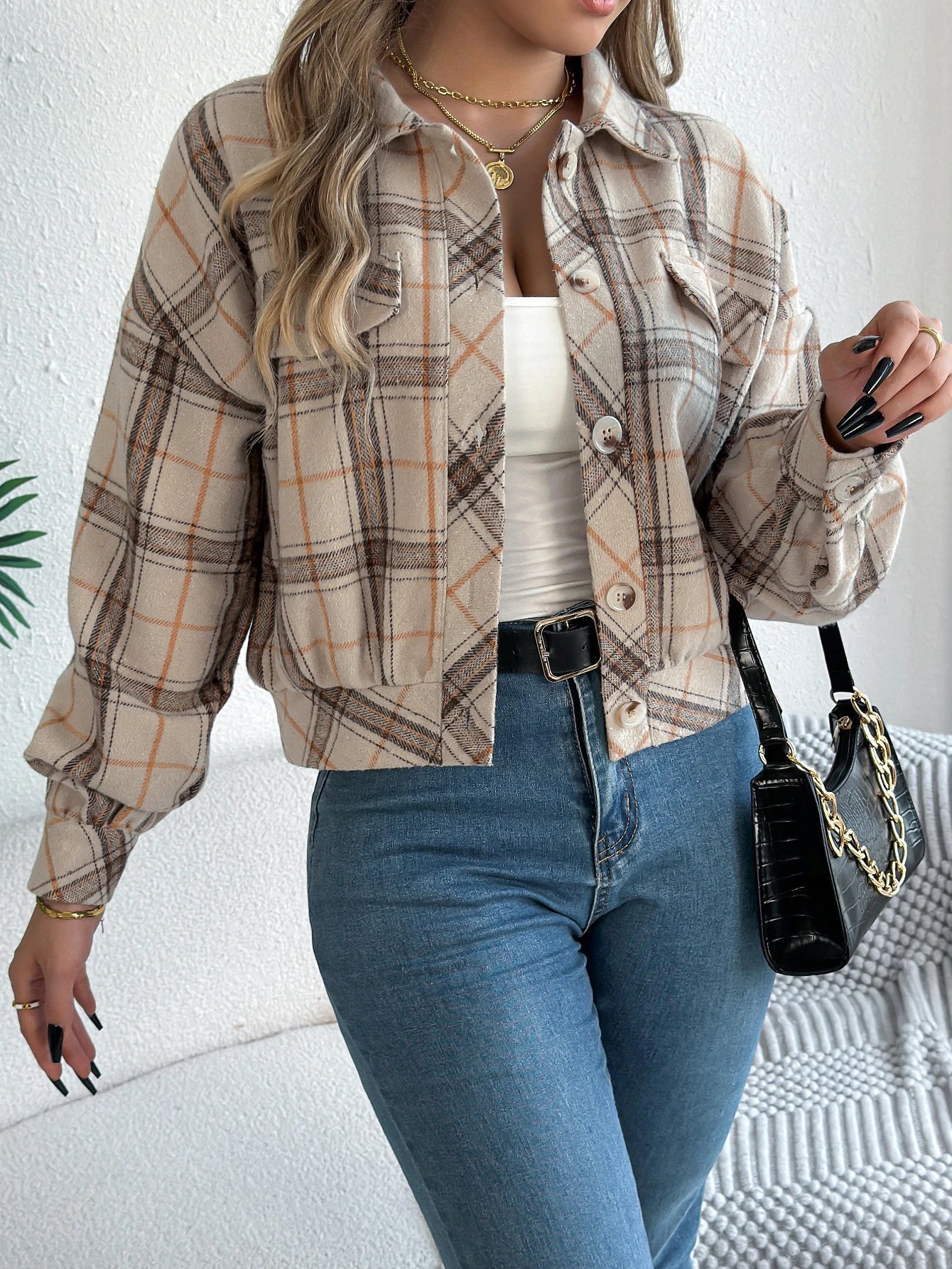 Cropped Plaid Jacket