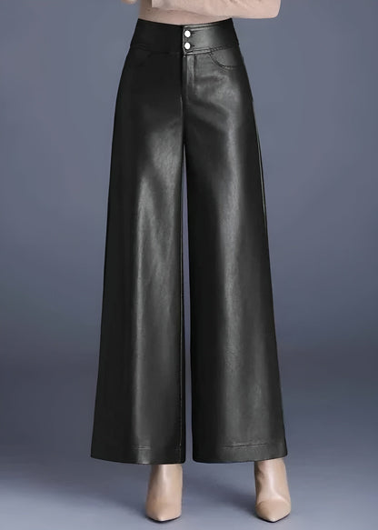 High Rise Flared Leather Pants