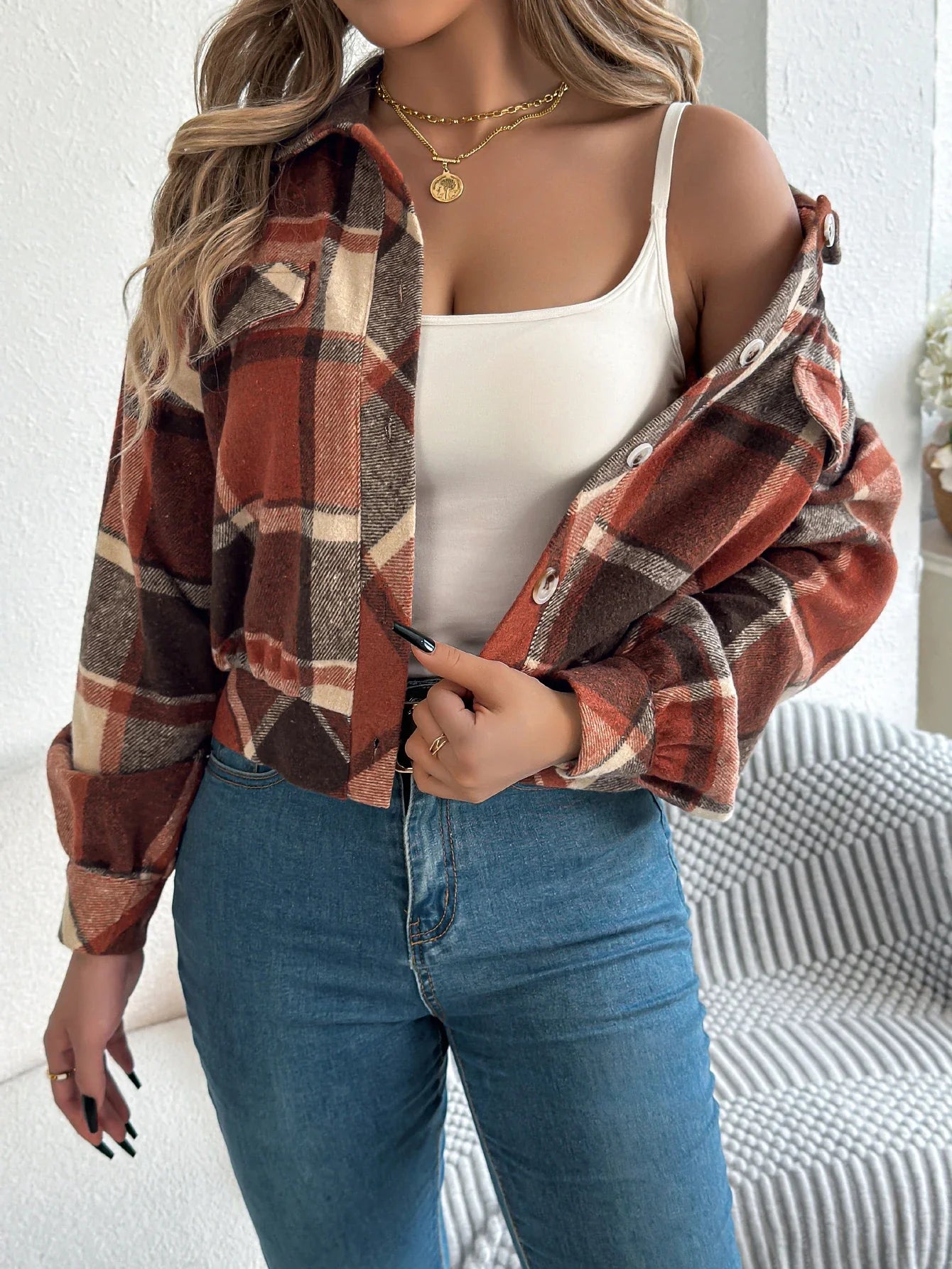 Cropped Plaid Jacket