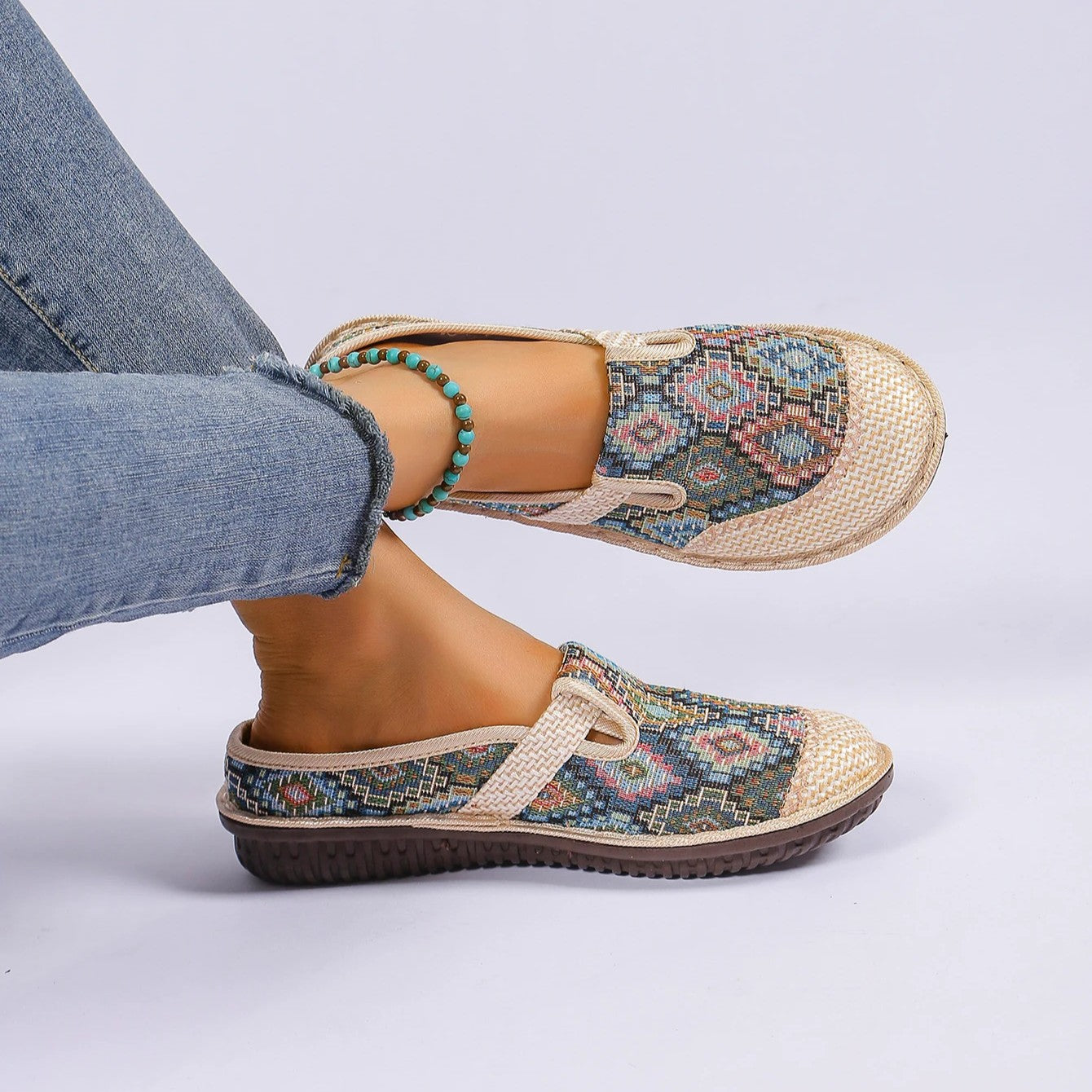 Panama Weave Slip-On shoes with jute weave design, natural hemp upper, and durable rubber sole for comfort and style.