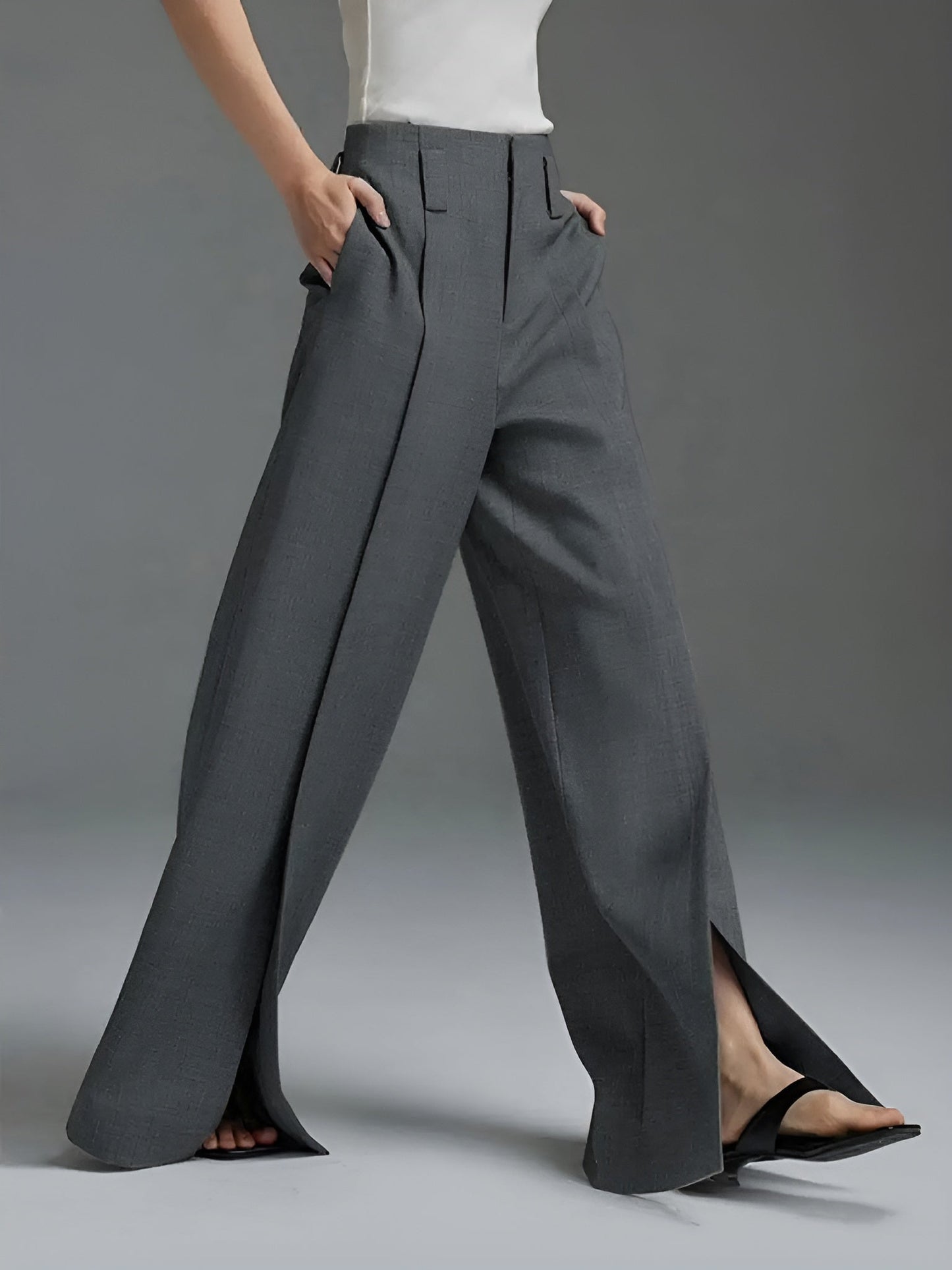 Pleated Split-Front Pants