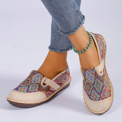 Panama Weave Slip-On shoes with jute weave design, natural hemp upper, and durable rubber sole for comfort and style.